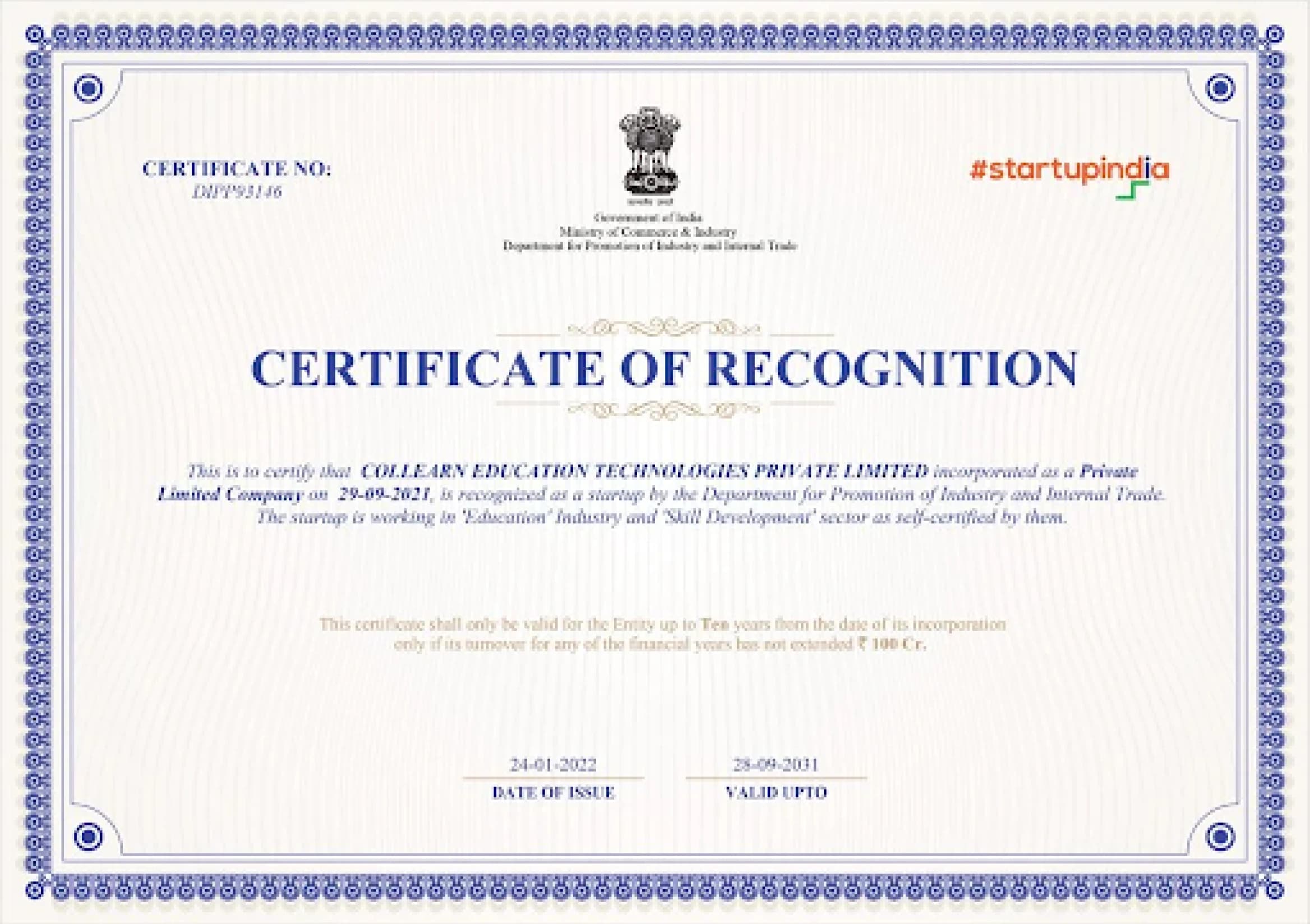 DPIIT Certificate